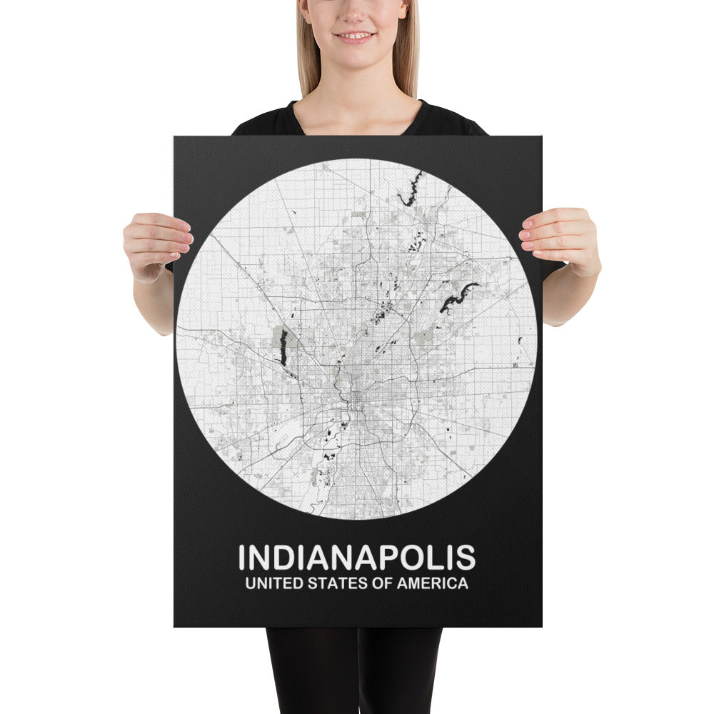 Indianapolis Circular White Canvas Map