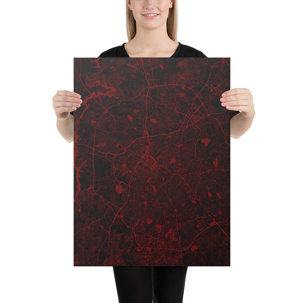 Charlotte Black and Red Canvas Map