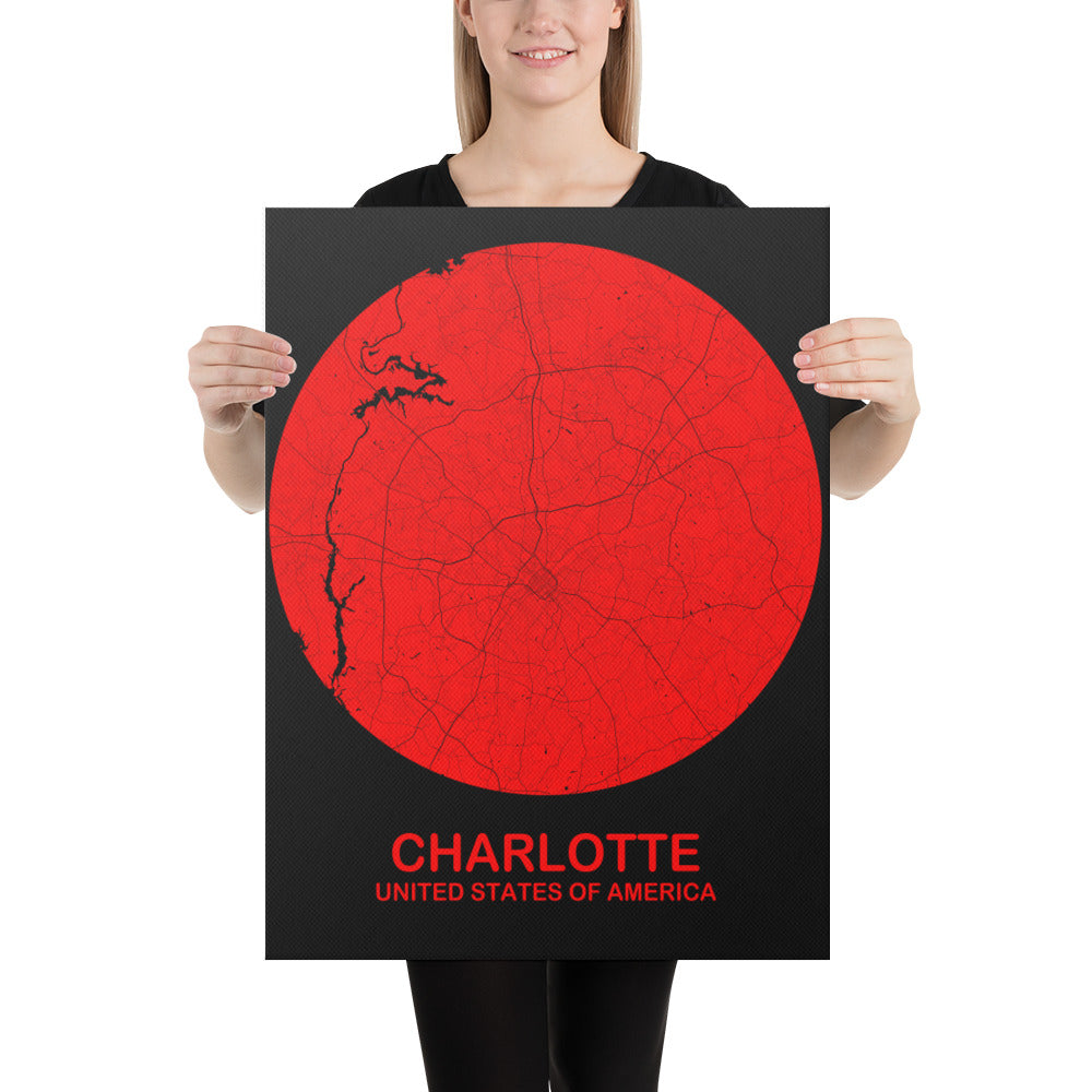 Charlotte Circular Red Canvas Map