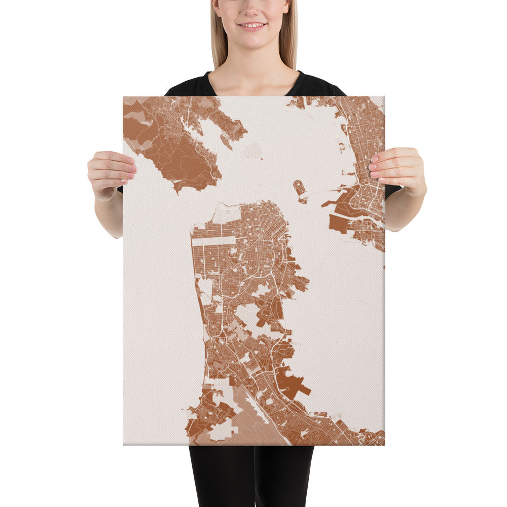 San Francisco Brown and White Canvas Map