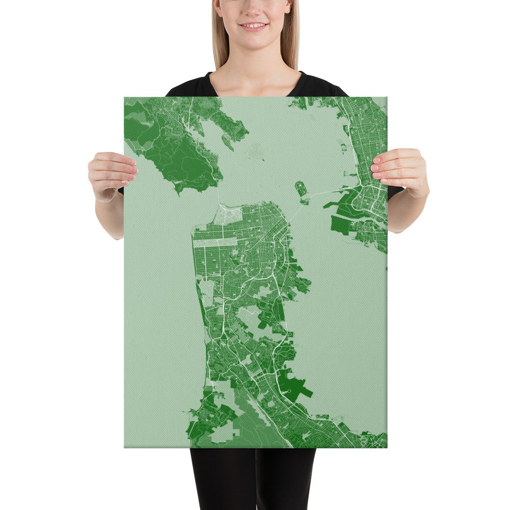 San Francisco Green and White Canvas Map