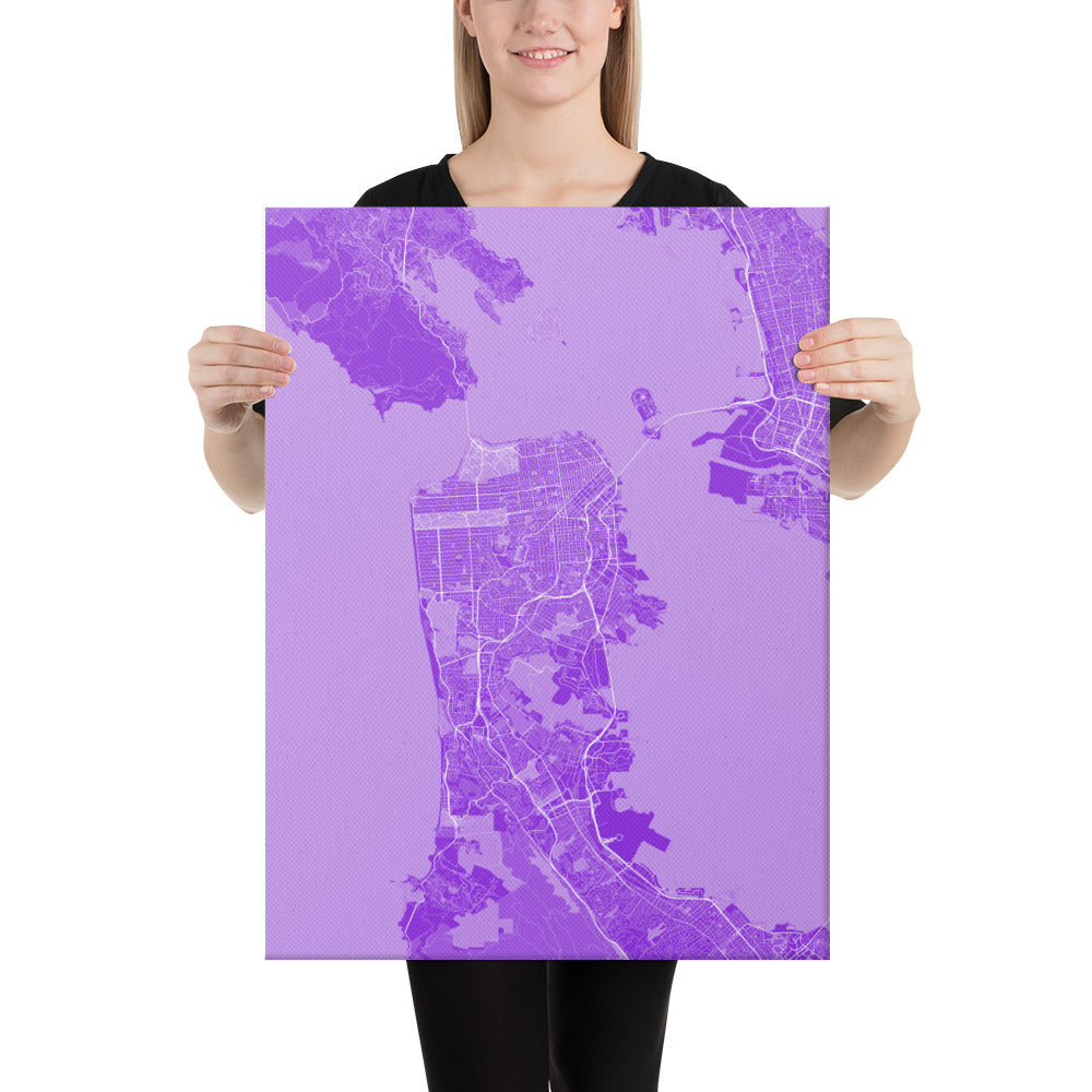 San Francisco Purple and White Canvas Map