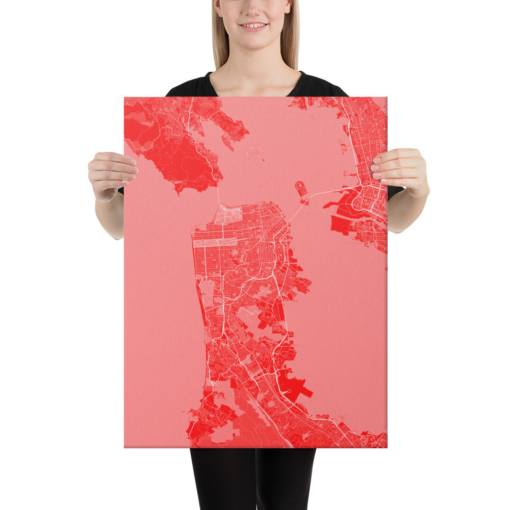 San Francisco Red and White Canvas Map