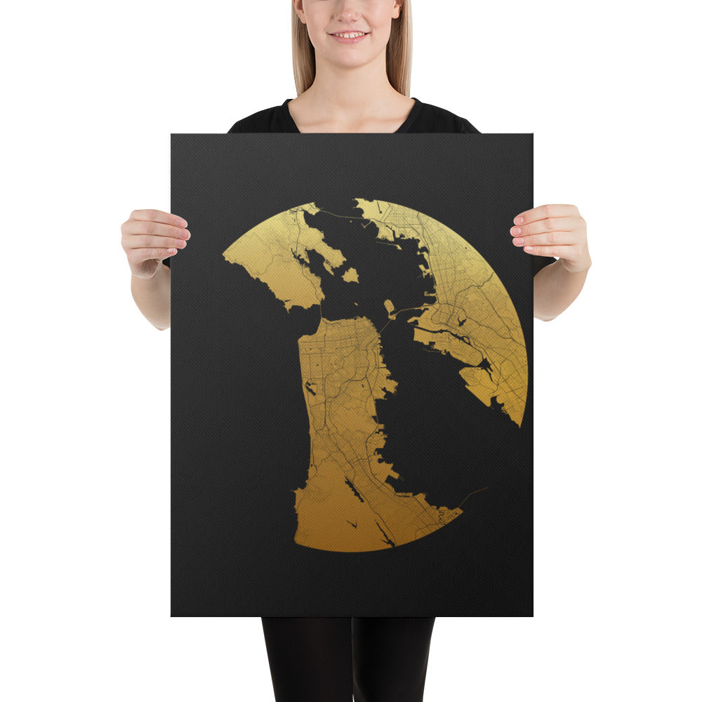 San Francisco Gold on Black Canvas Map