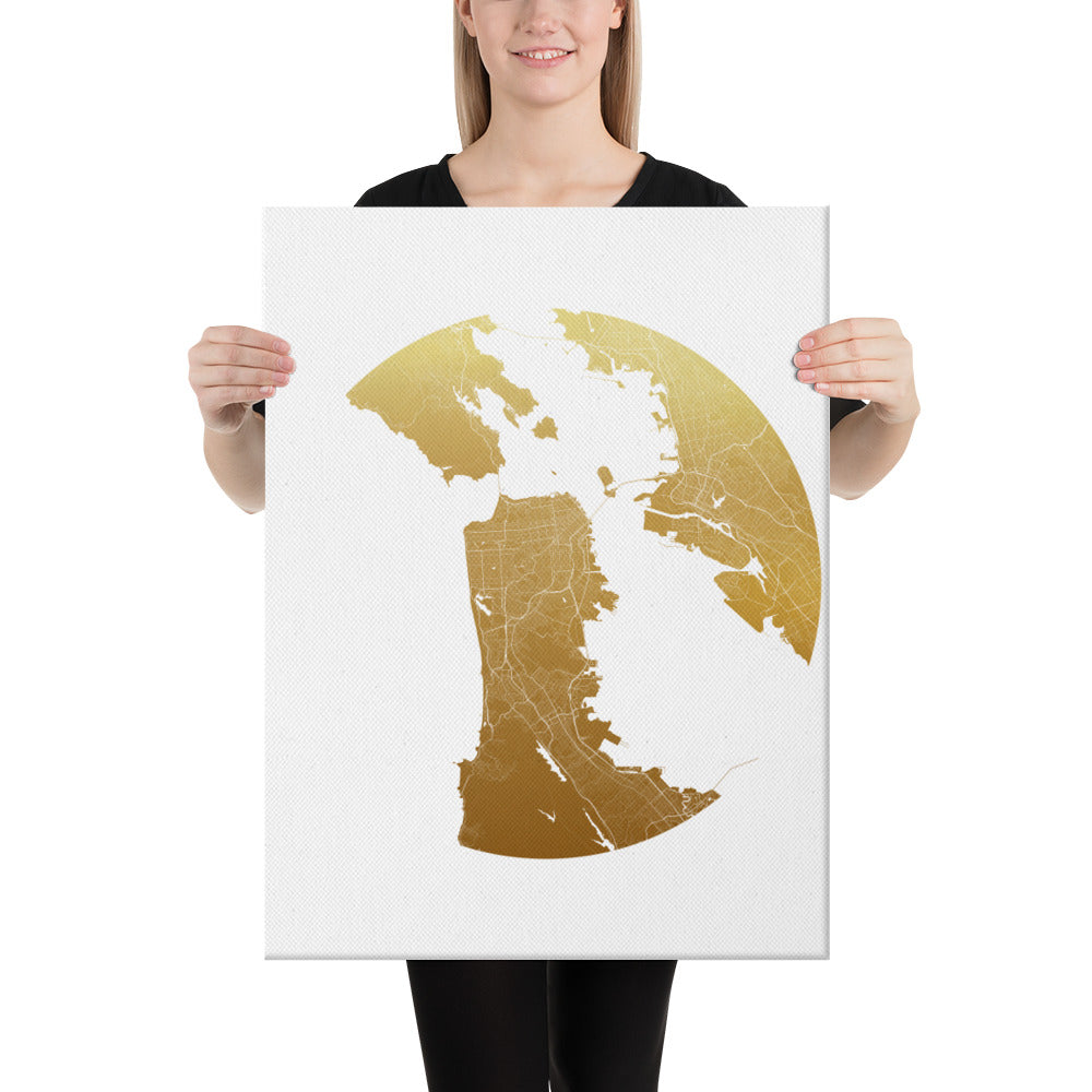 San Francisco Gold on White Canvas Map