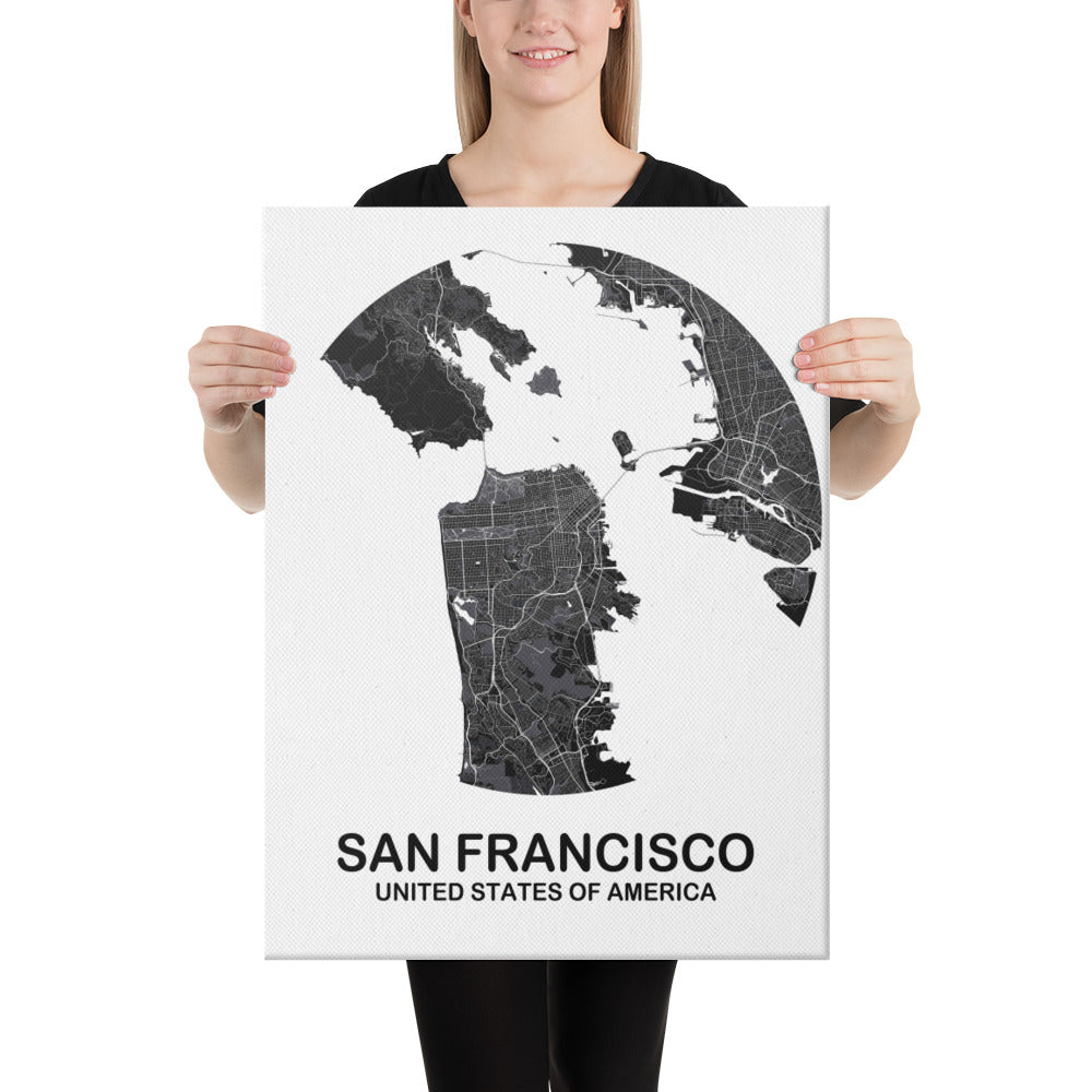 San Francisco Circular Black Canvas Map