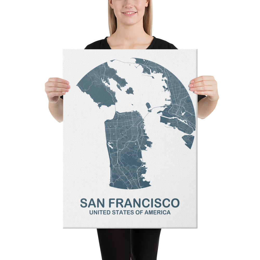 San Francisco Circular Blue Canvas Map