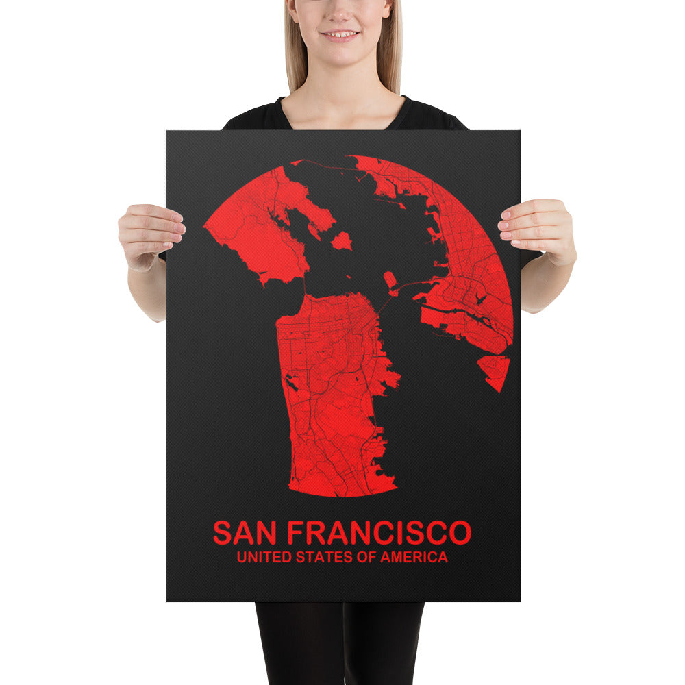 San Francisco Circular Red Canvas Map