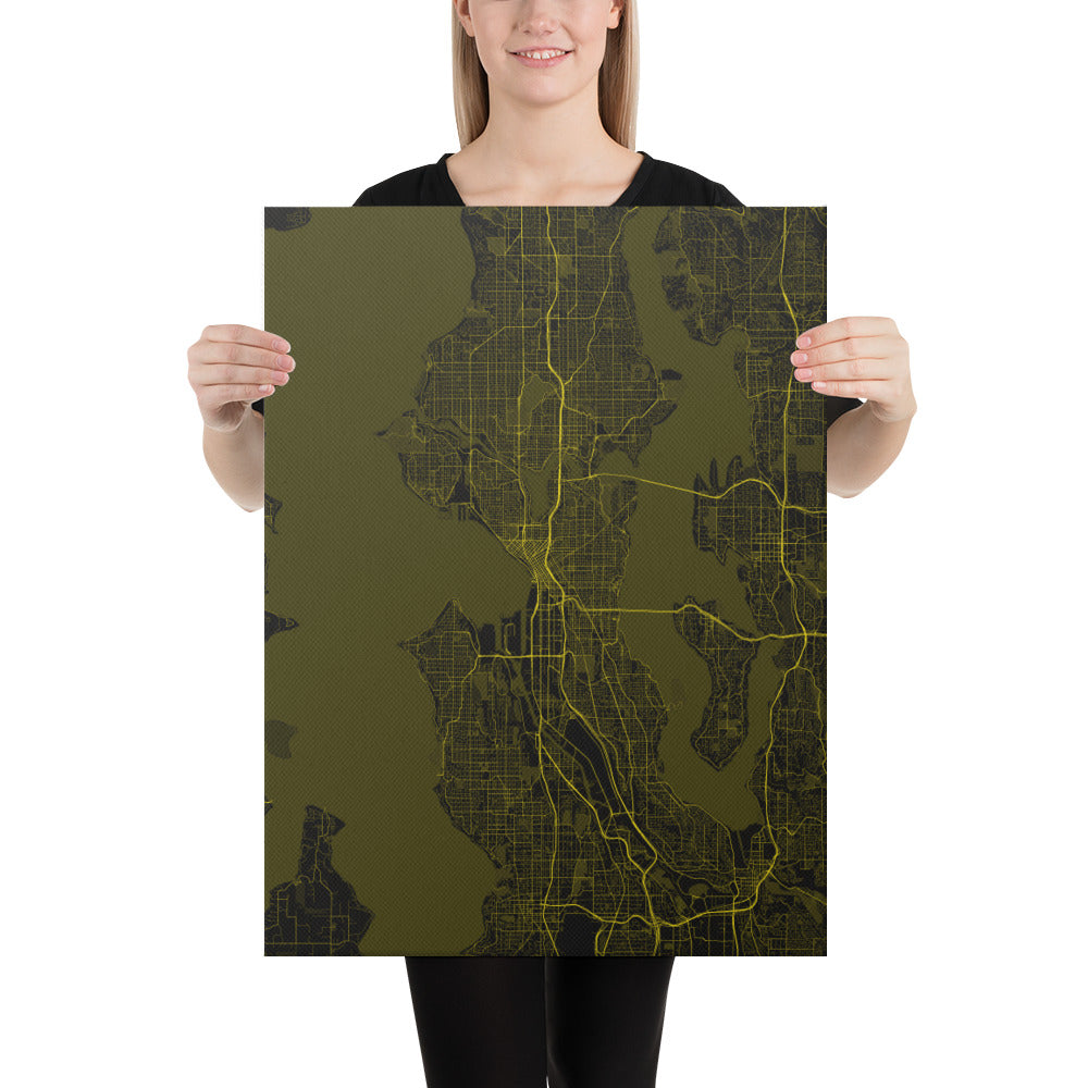 Seattle Black and Yellow Canvas Map