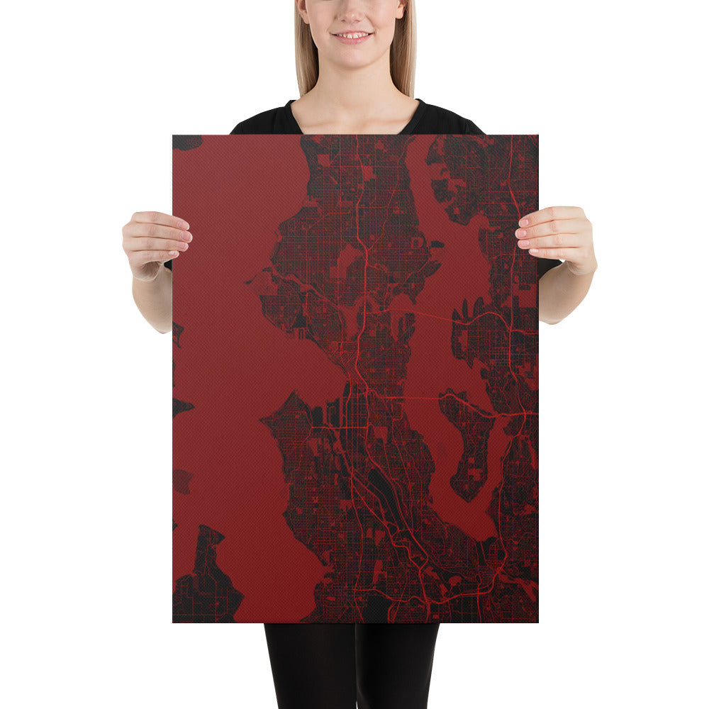 Seattle Black and Red Canvas Map