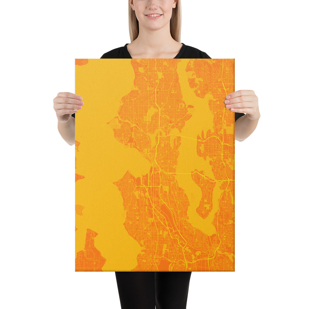 Seattle Orange and Yellow Canvas Map