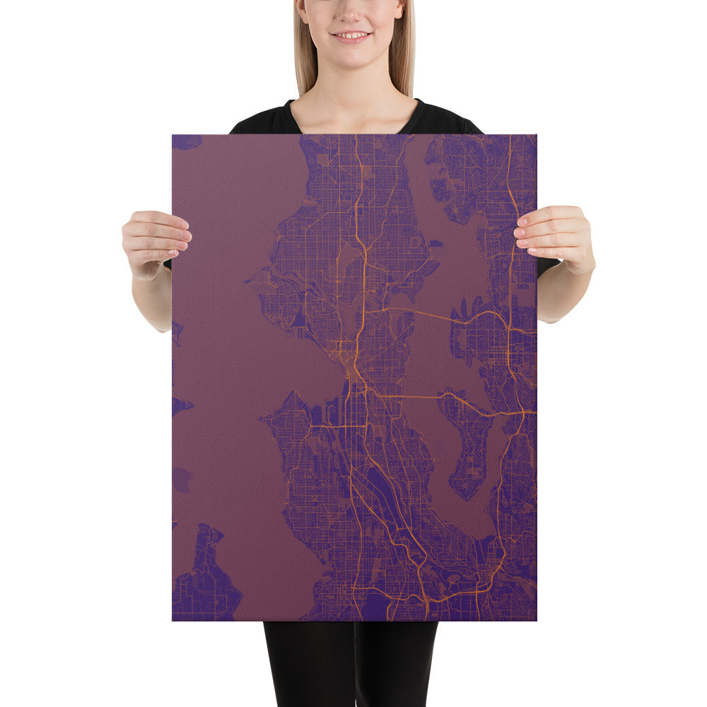 Seattle Purple and Orange Canvas Map