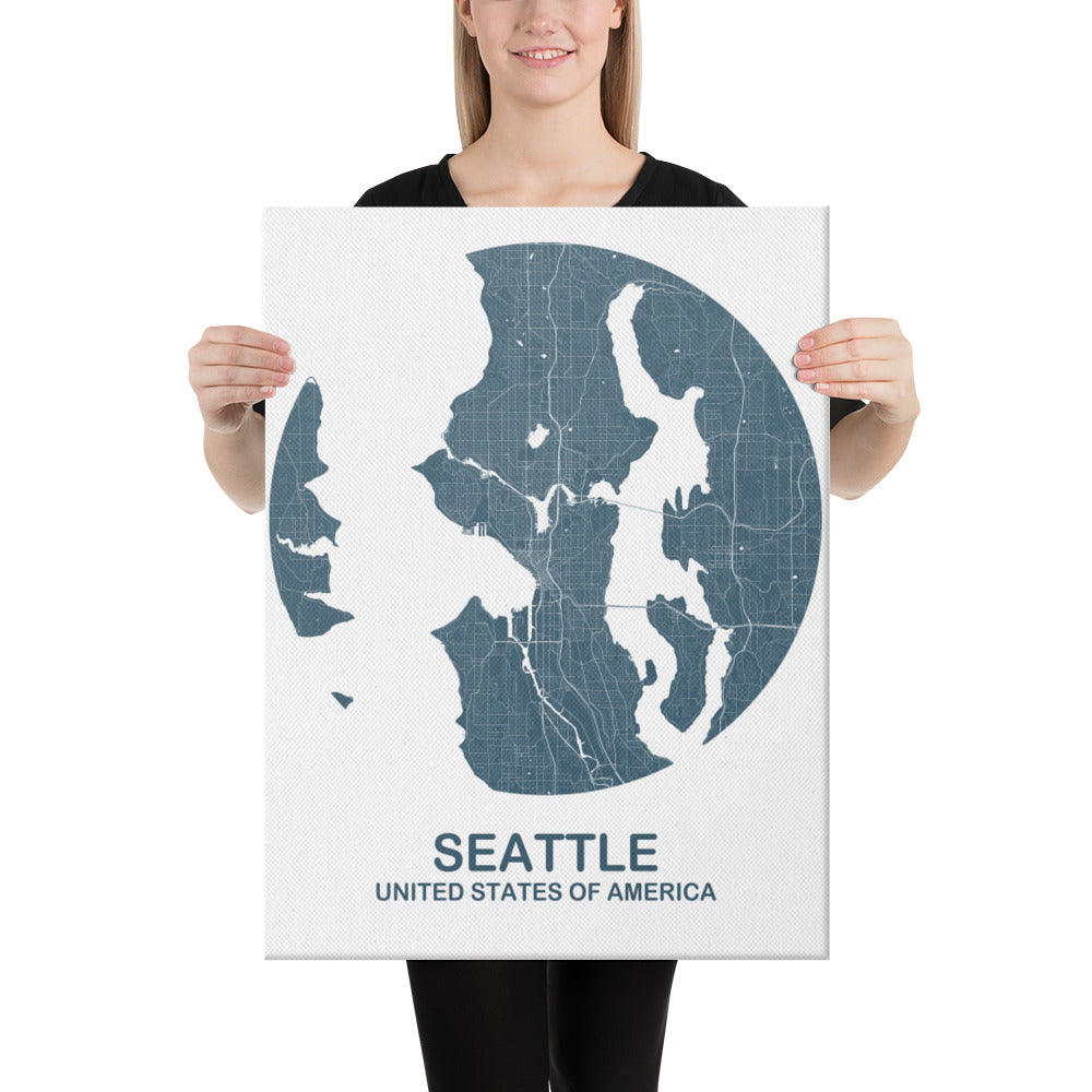 Seattle Circular Blue Canvas Map