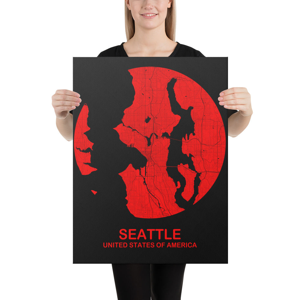 Seattle Circular Red Canvas Map