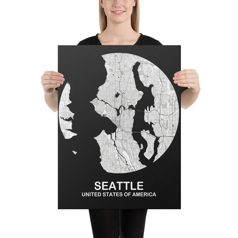 Seattle Circular White Canvas Map