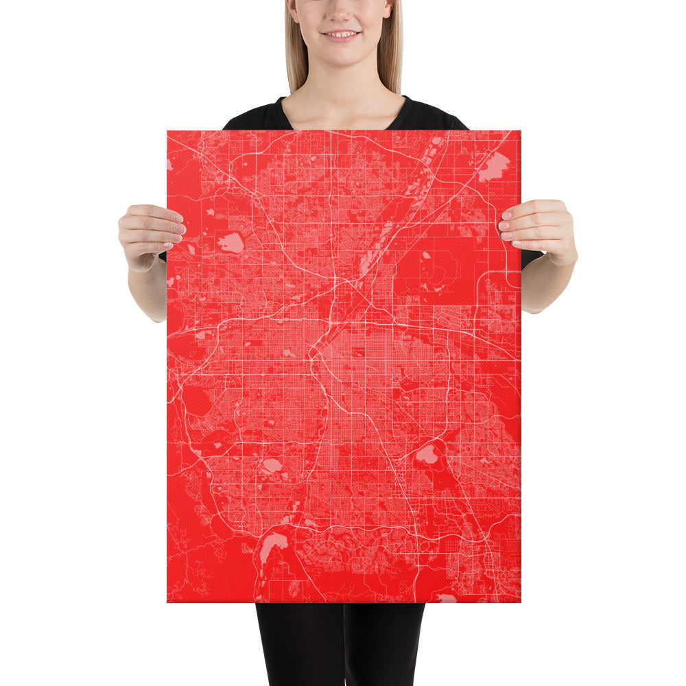 Denver Red and White Canvas Map