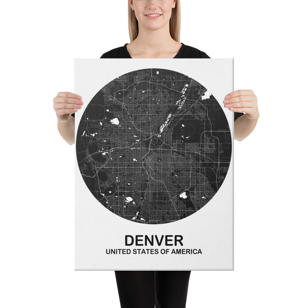 Denver Circular Black Canvas Map