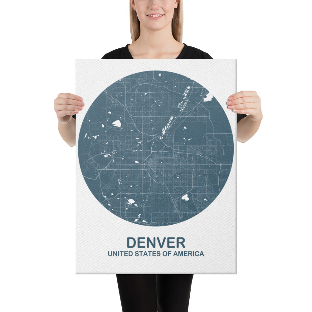 Denver Circular Blue Canvas Map