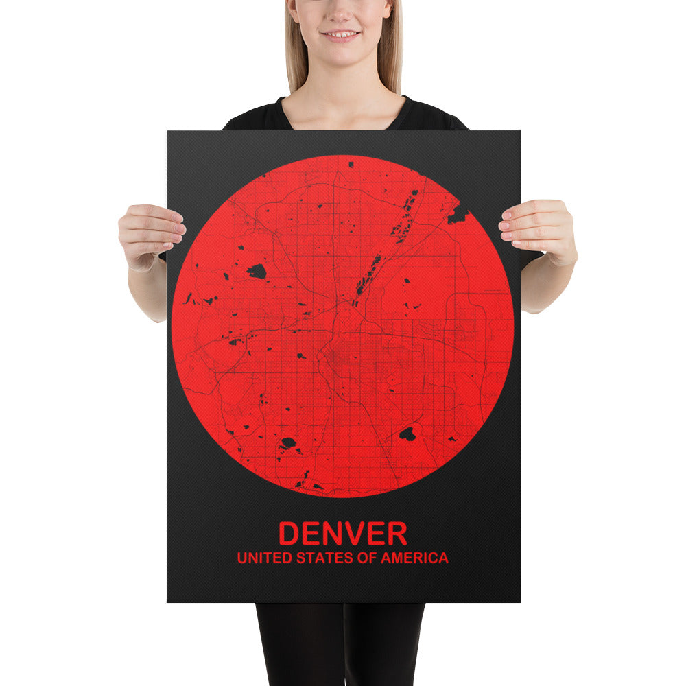 Denver Circular Red Canvas Map