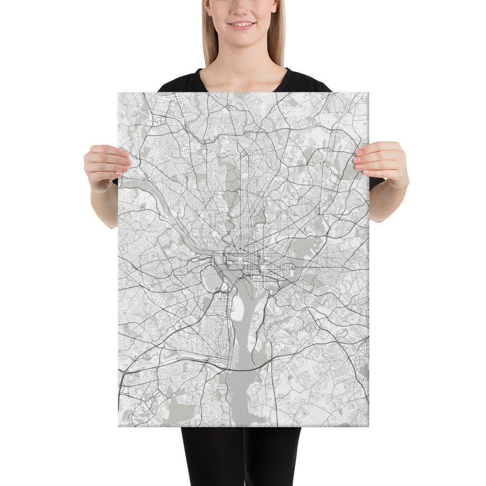 Washington, D.C. White Canvas Map