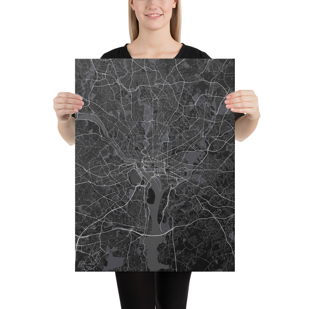 Washington, D.C. Black Canvas Map