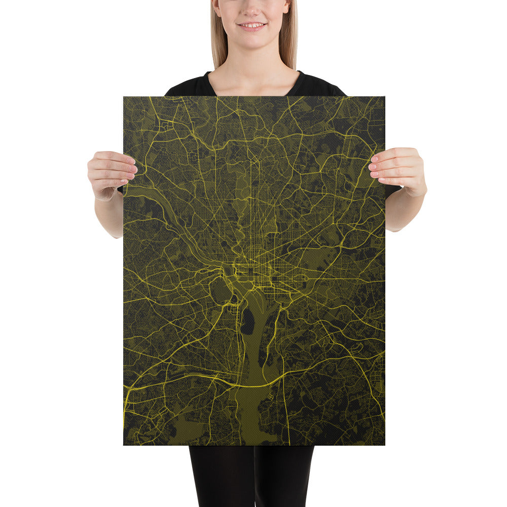 Washington, D.C. Black and Yellow Canvas Map