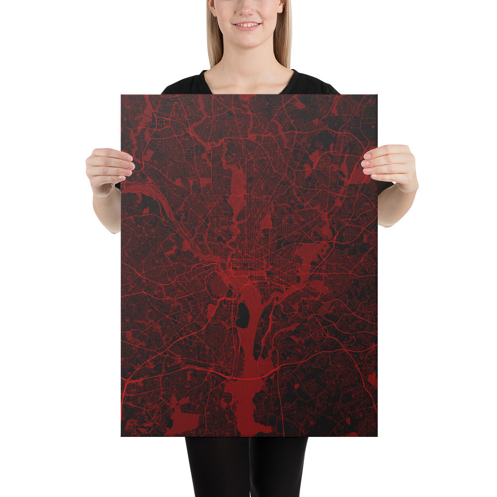 Washington, D.C. Black and Red Canvas Map