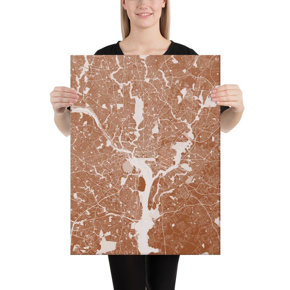 Washington, D.C. Brown and White Canvas Map