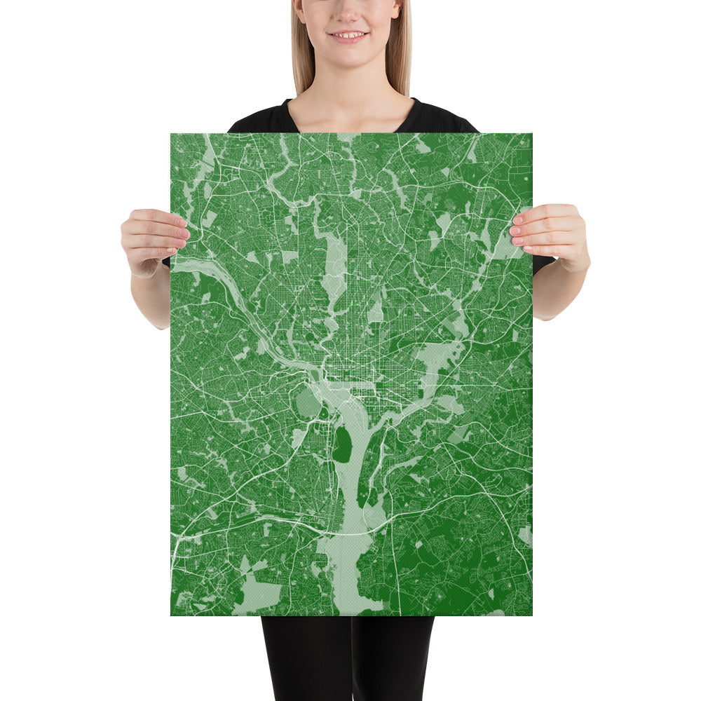 Washington, D.C. Green and White Canvas Map