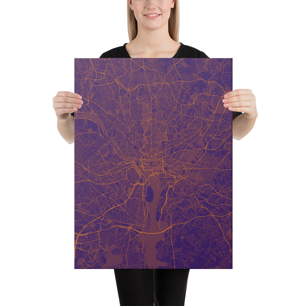 Washington, D.C. Purple and Orange Canvas Map