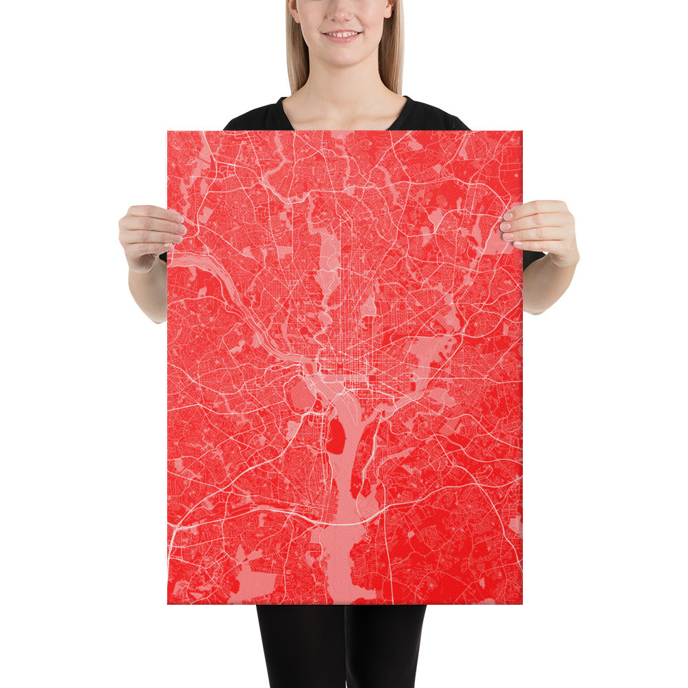 Washington, D.C. Red and White Canvas Map