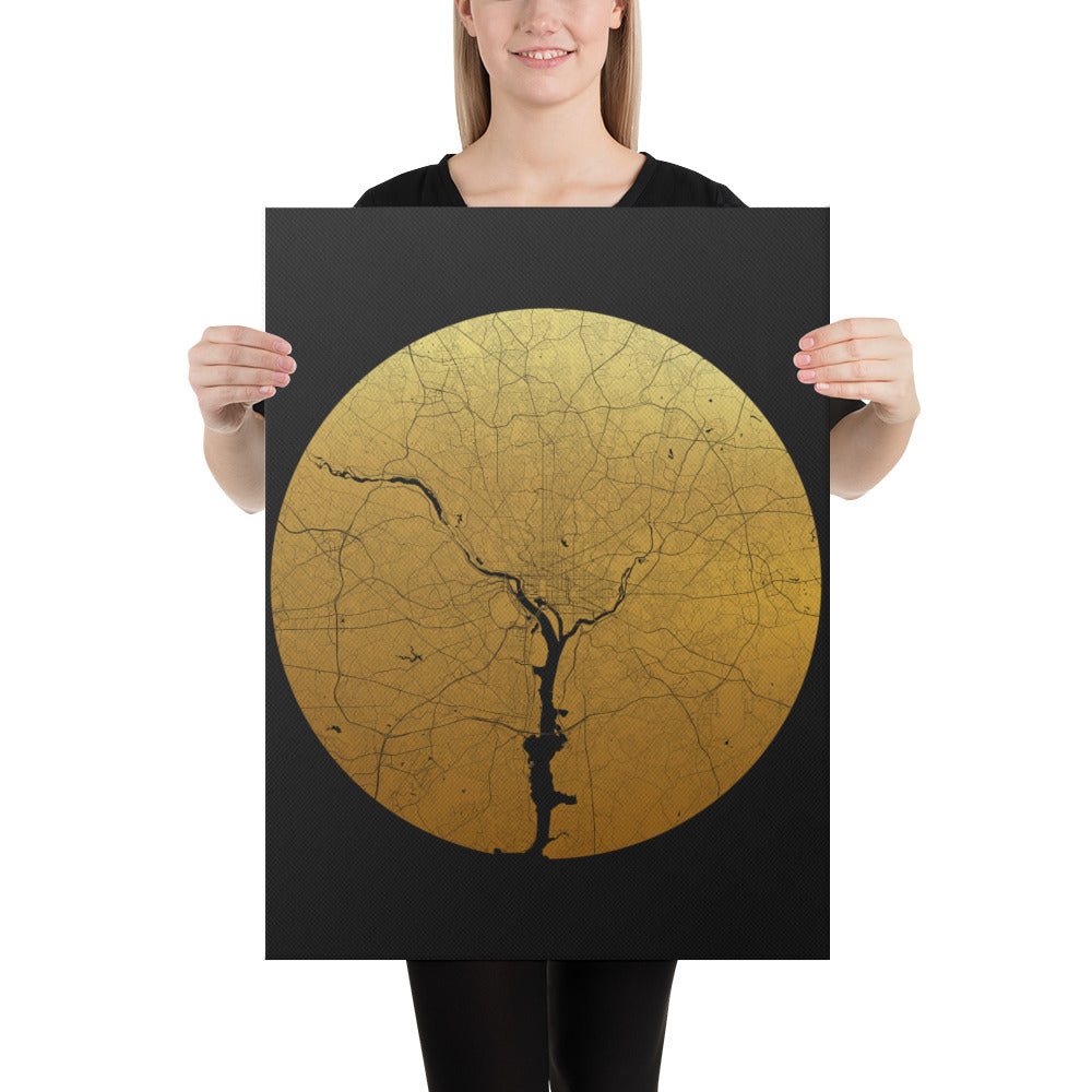 Washington, D.C. Gold on Black Canvas Map