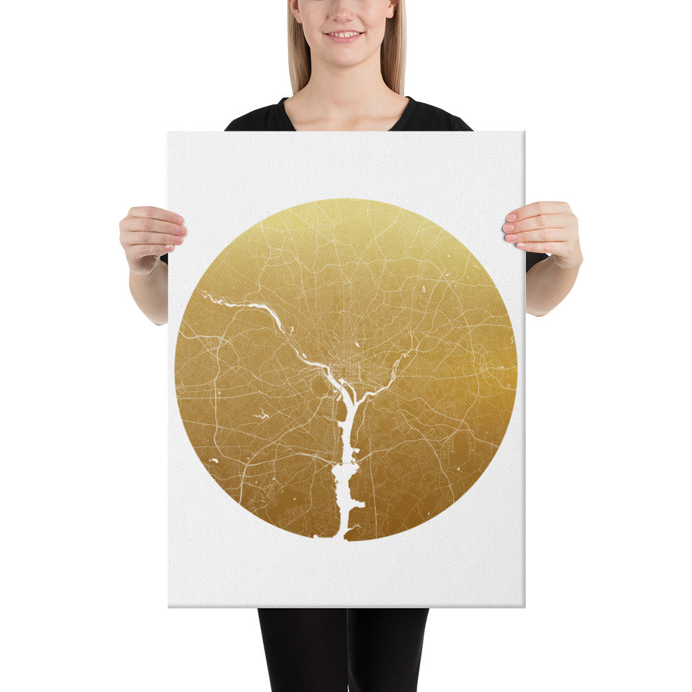 Washington, D.C. Gold on White Canvas Map