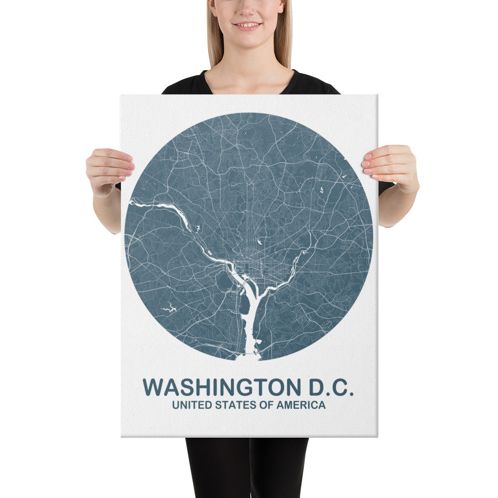 Washington, D.C. Circular Blue Canvas Map