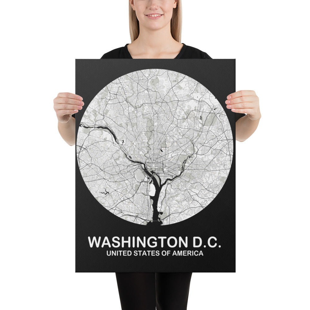 Washington, D.C. Circular White Canvas Map