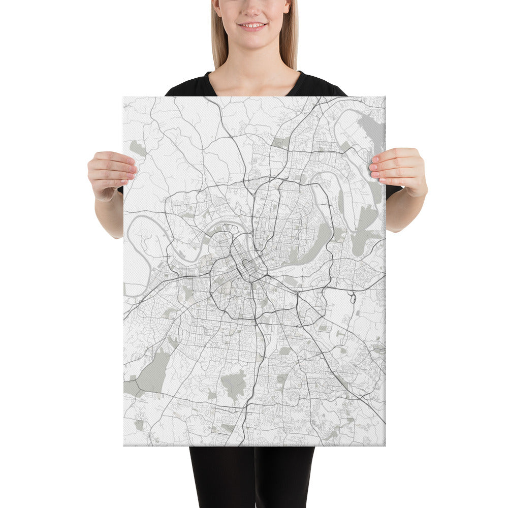 Nashville White Canvas Map