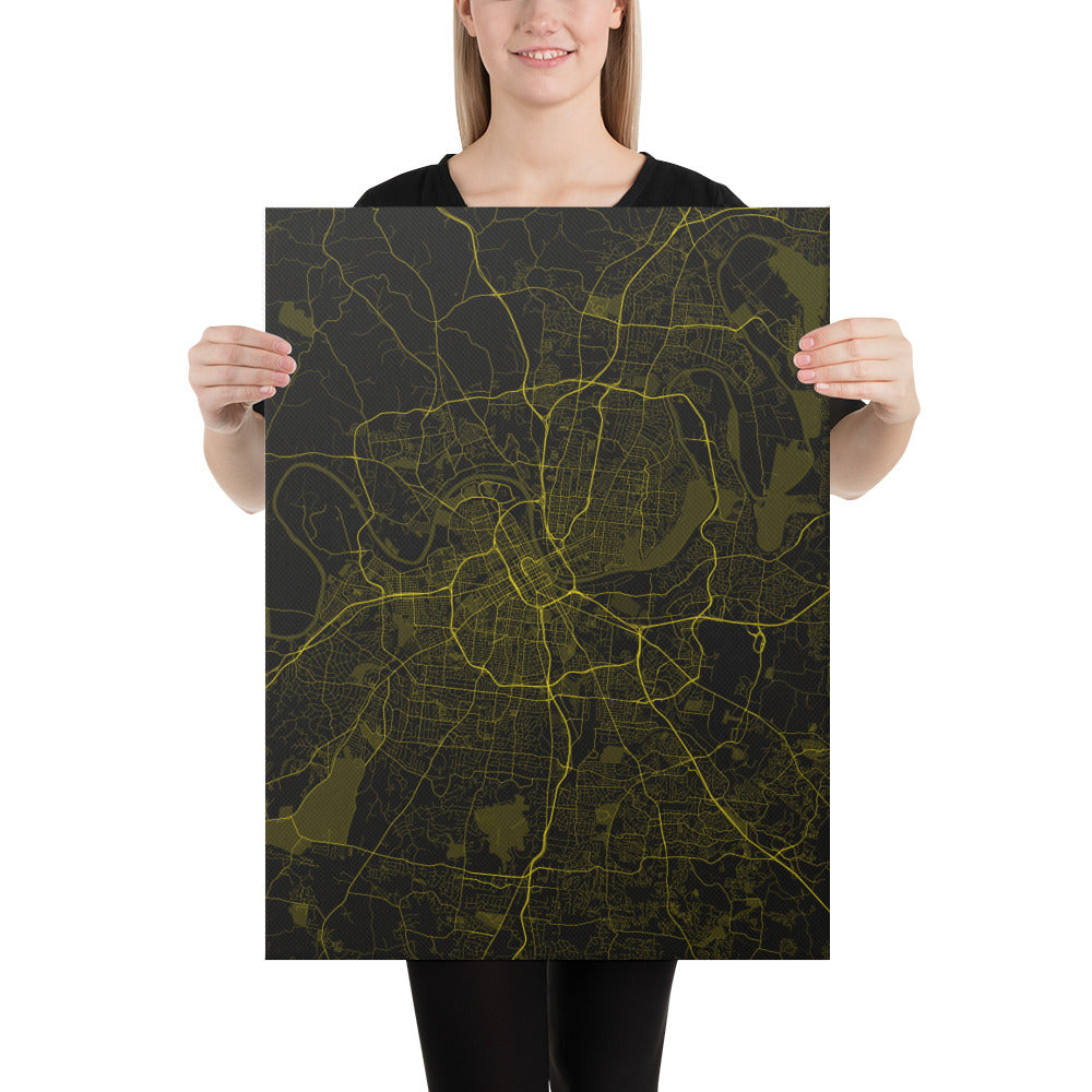 Nashville Black and Yellow Canvas Map