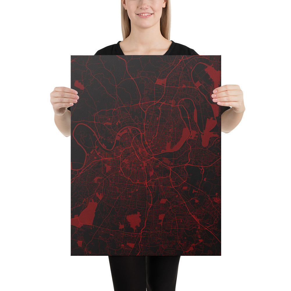 Nashville Black and Red Canvas Map