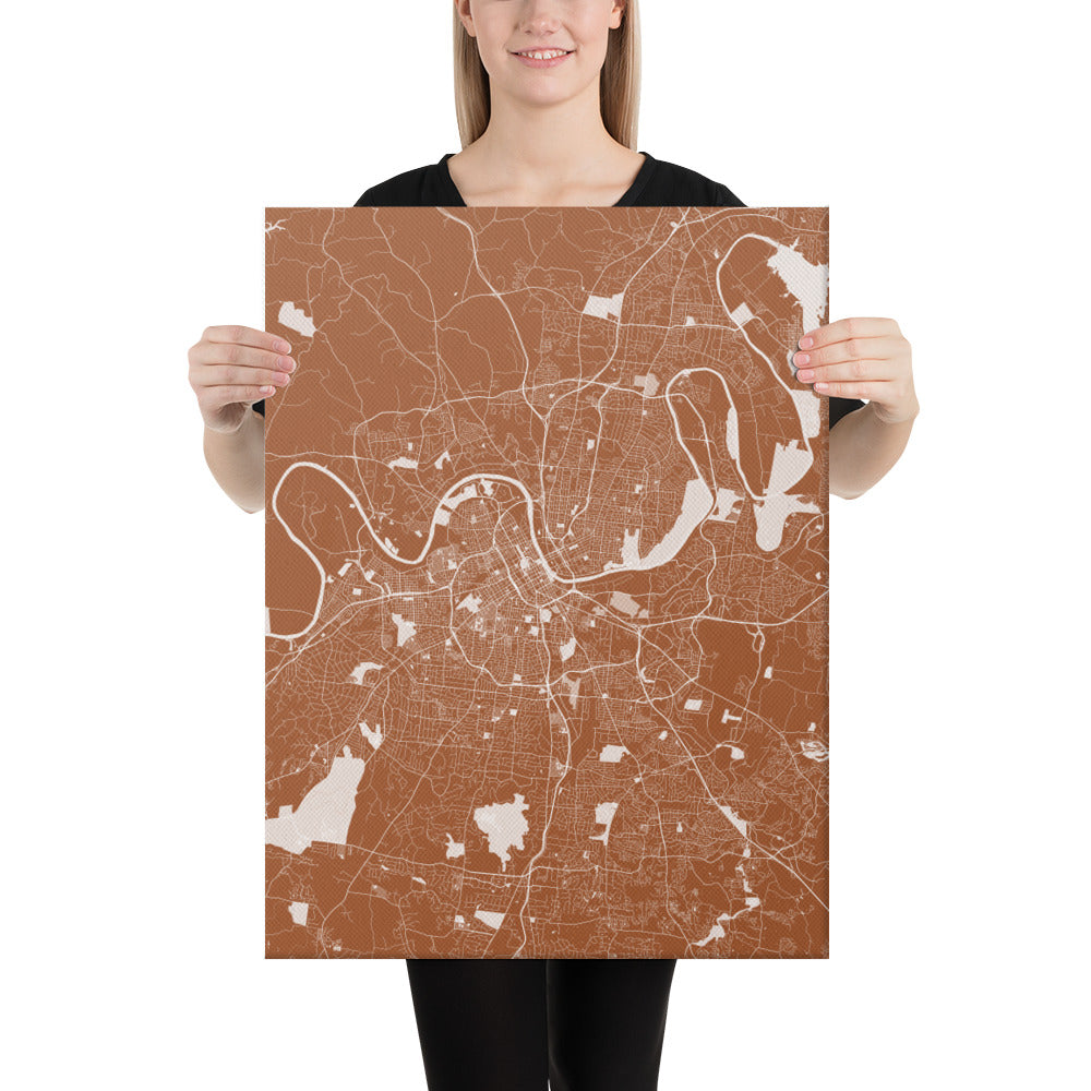 Nashville Brown and White Canvas Map