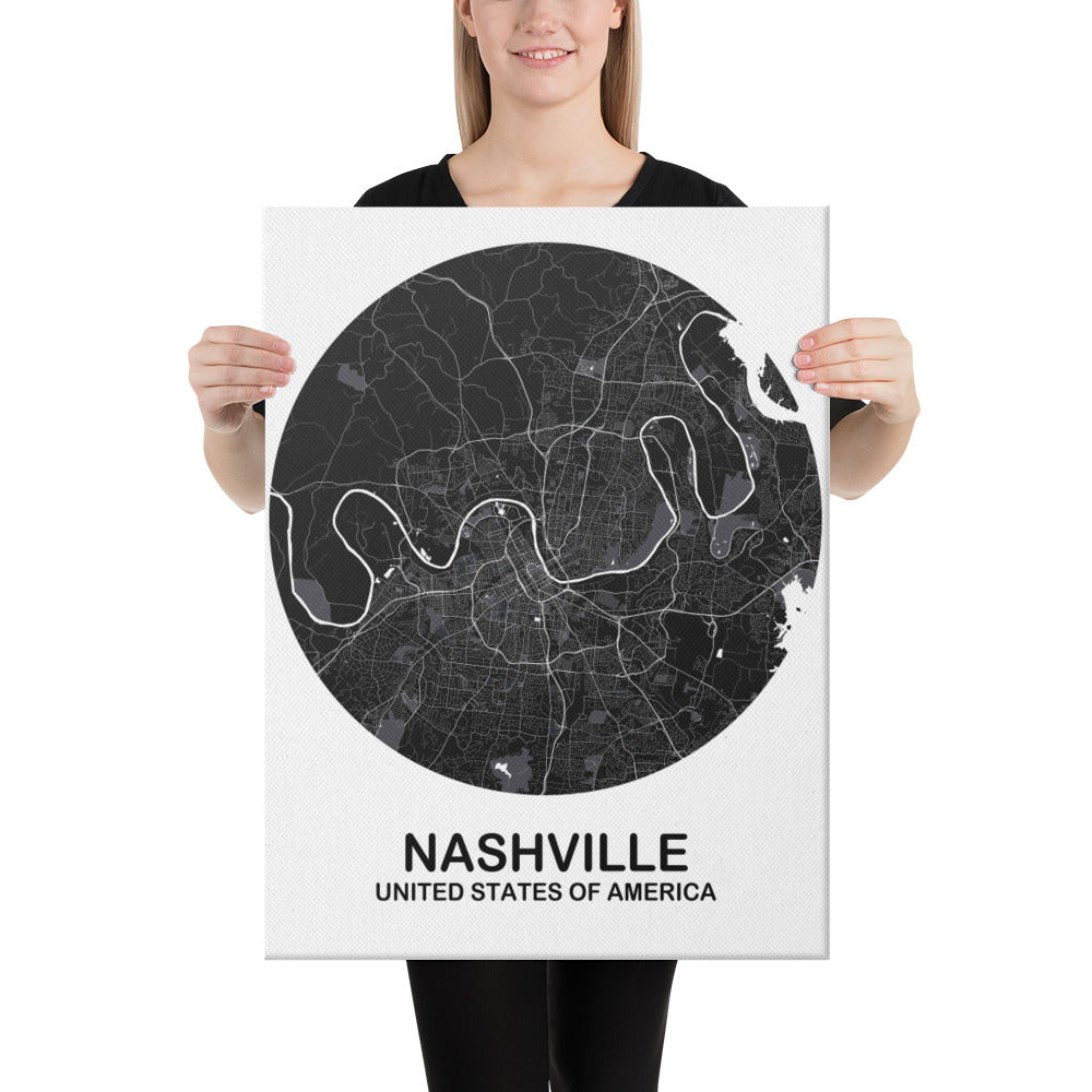 Nashville Circular Black Canvas Map