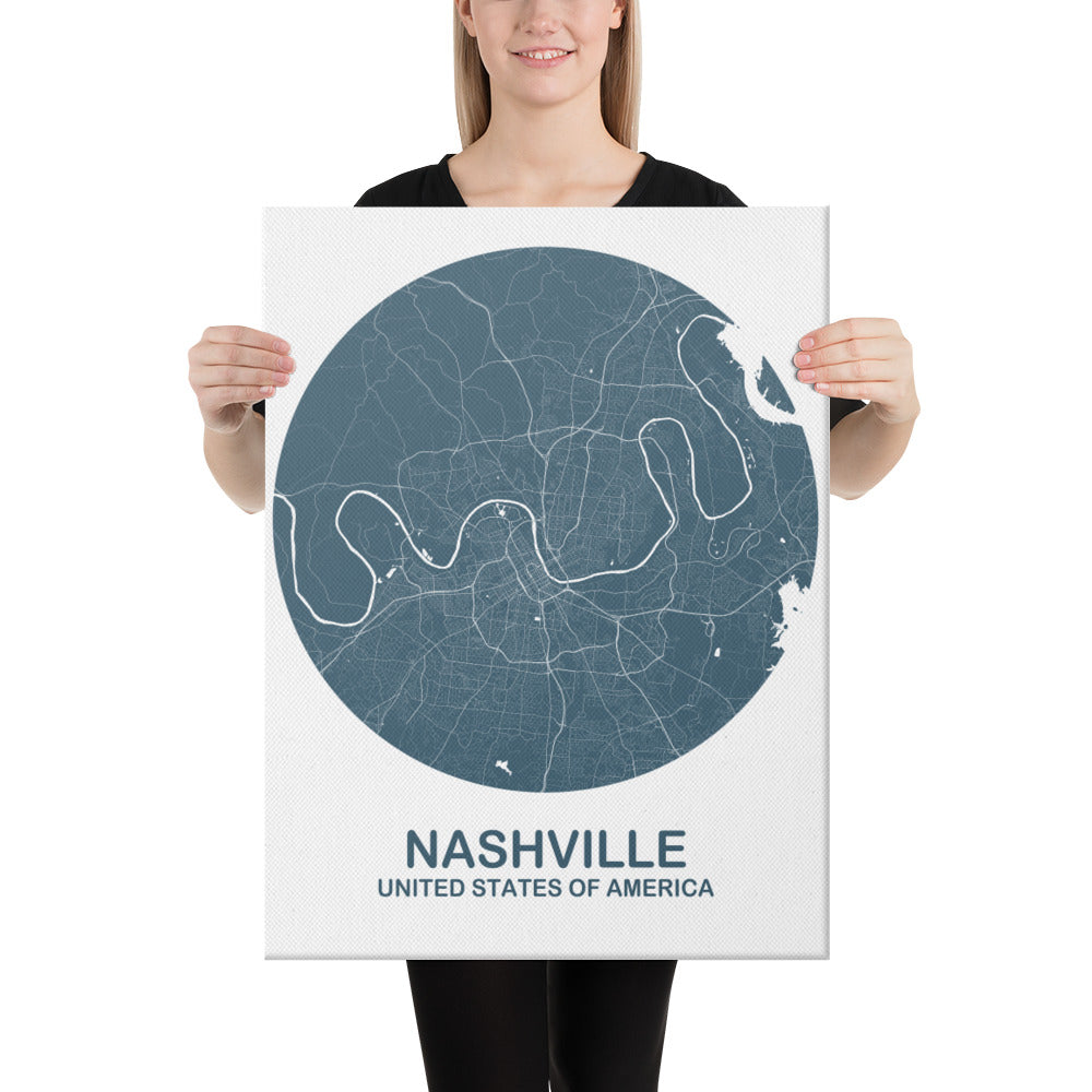 Nashville Circular Blue Canvas Map