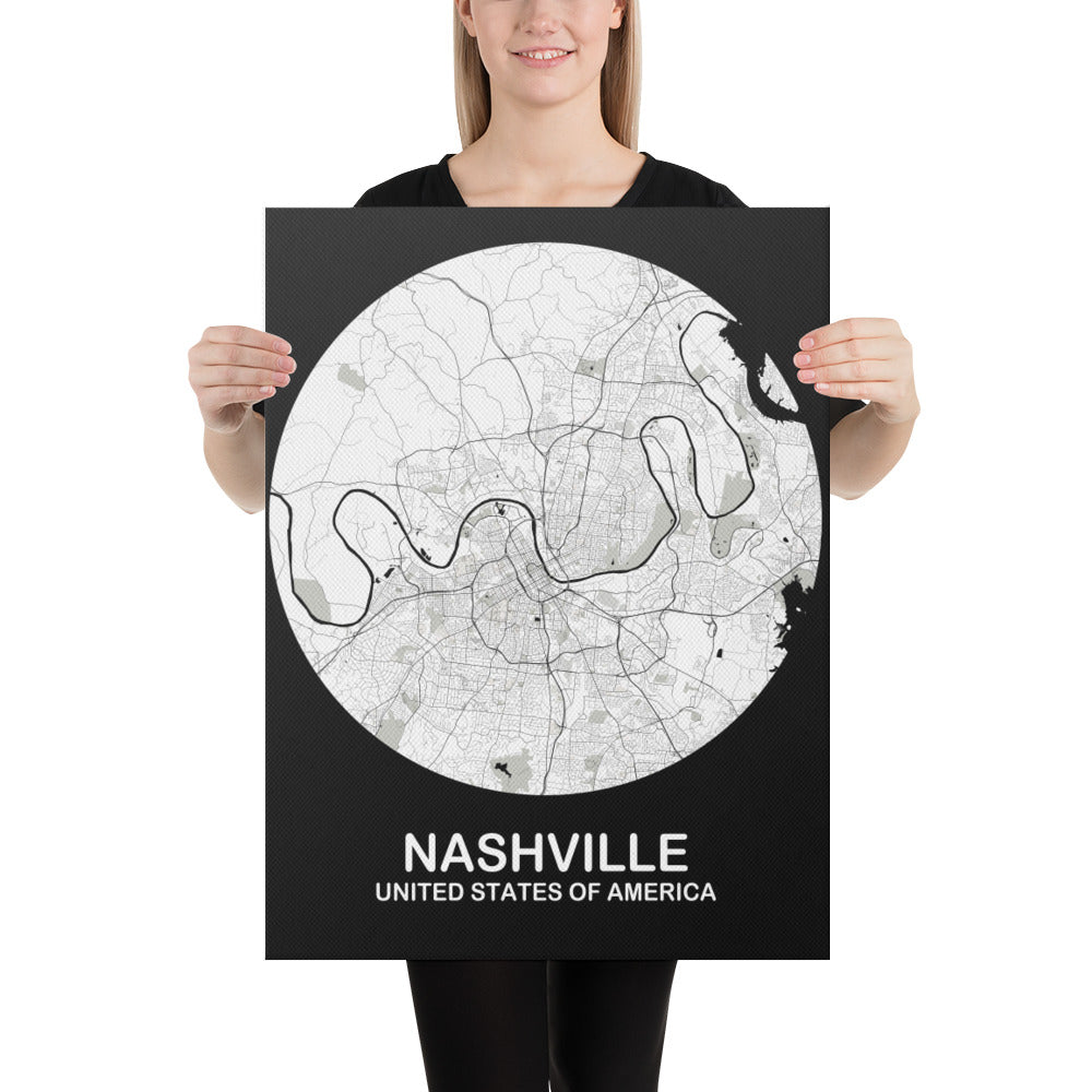 Nashville Circular White Canvas Map