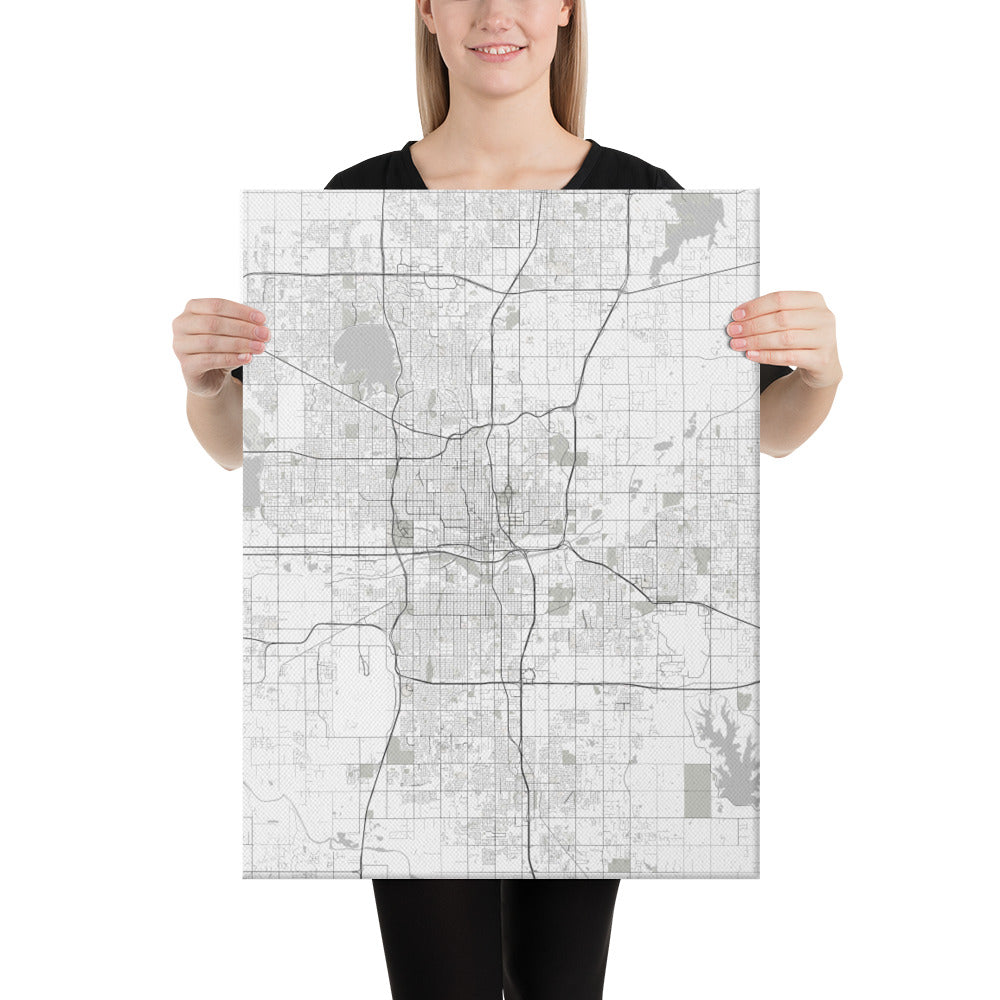 Oklahoma City White Canvas Map