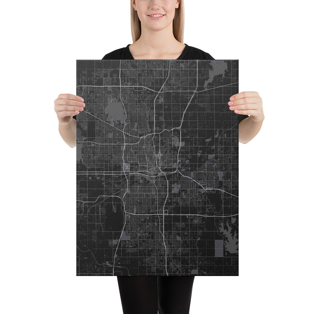 Oklahoma City Black Canvas Map