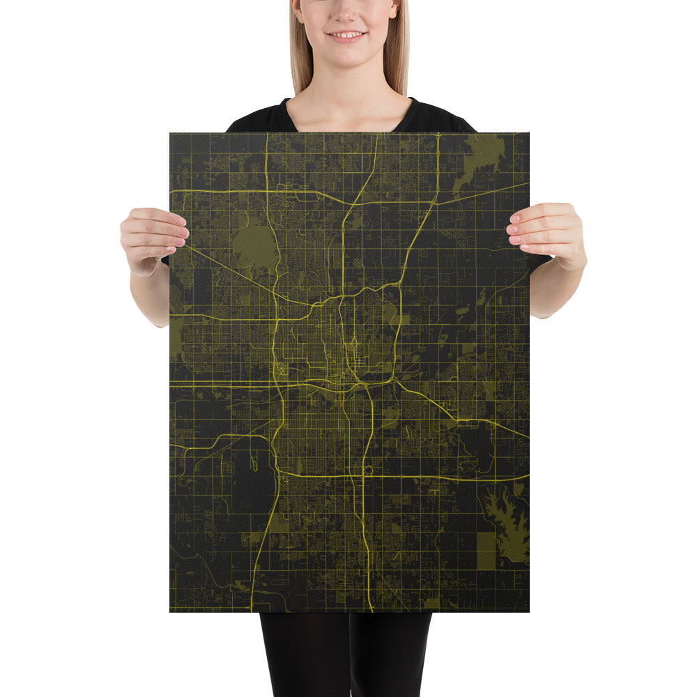 Oklahoma City Black and Yellow Canvas Map