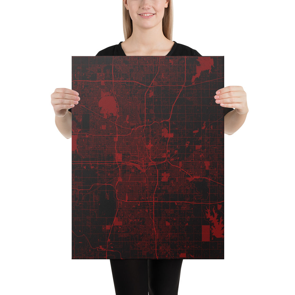 Oklahoma City Black and Red Canvas Map