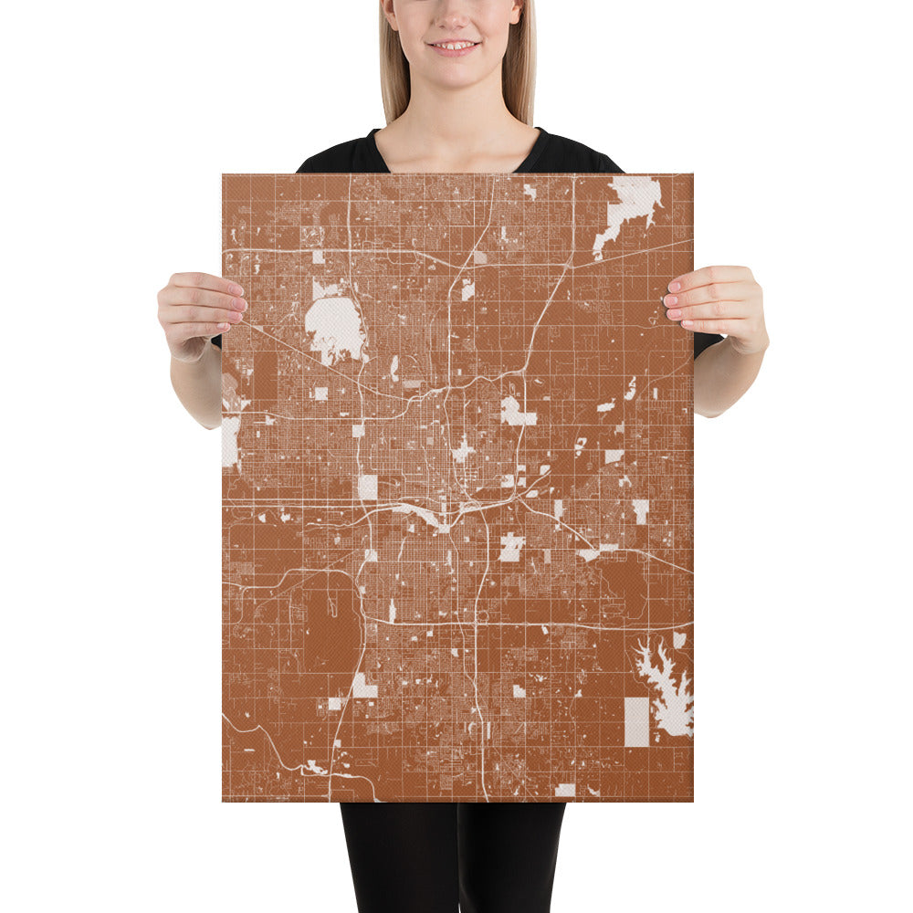 Oklahoma City Brown and White Canvas Map