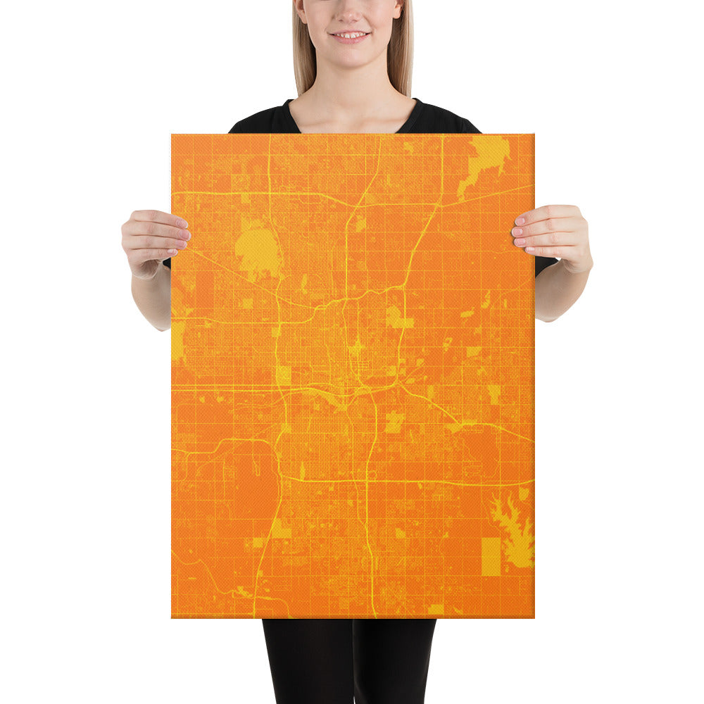 Oklahoma City Orange and Yellow Canvas Map