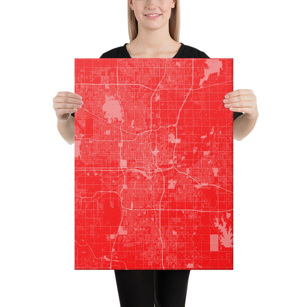 Oklahoma City Red and White Canvas Map