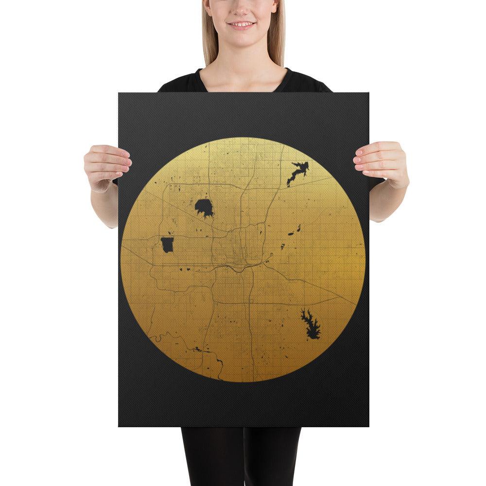 Oklahoma City Gold on Black Canvas Map